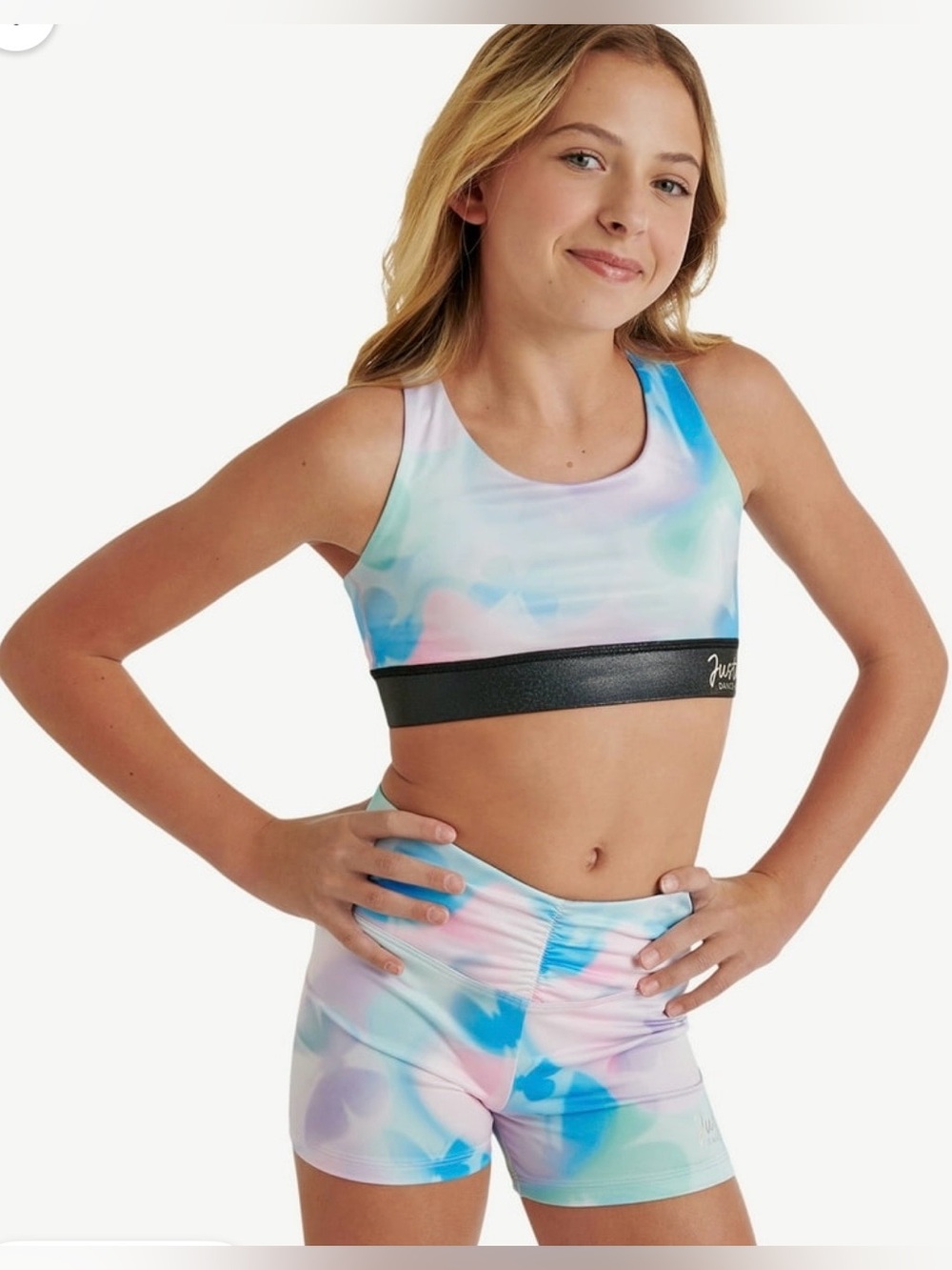 Justice Strappy Back Sports Bra /Clinch Waistband Shorts Butterfly Print